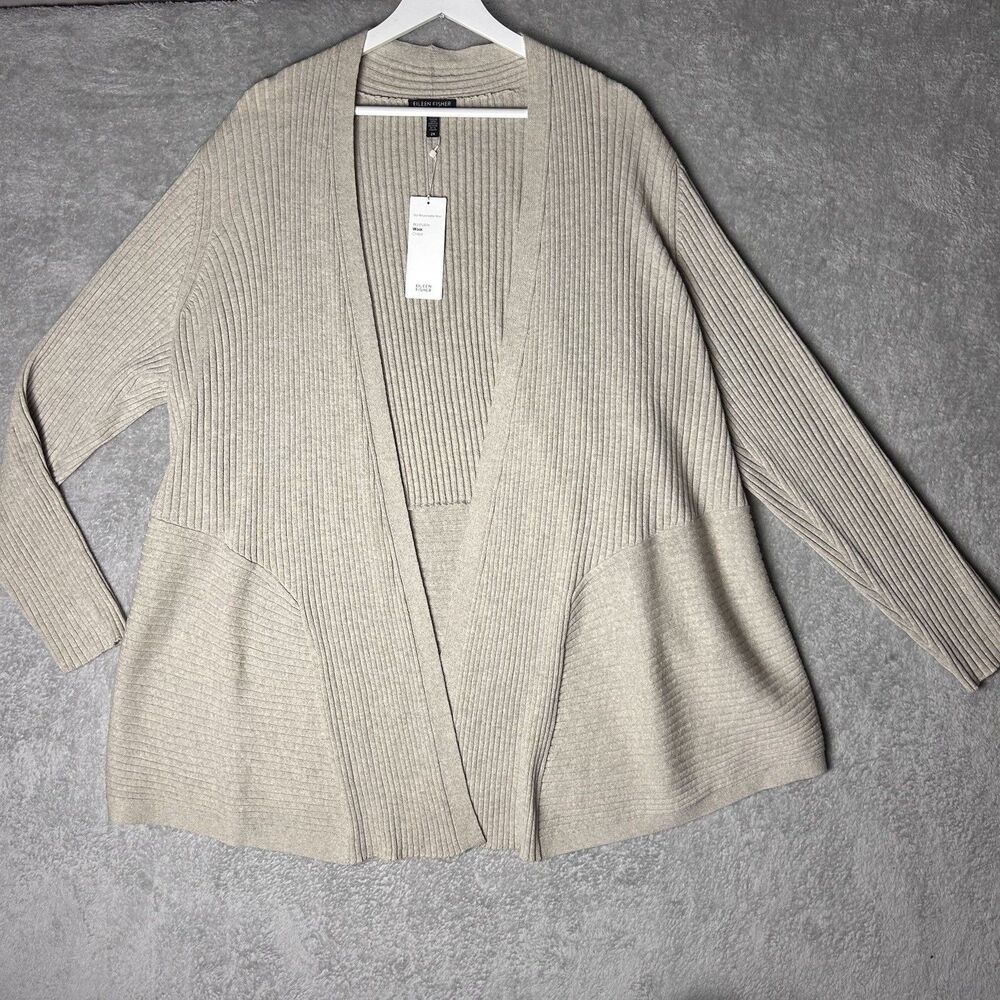 Eileen Fisher Women's Size 2X 100% Fine Merino Wool NWT Long Cardigan 398$ Msrp